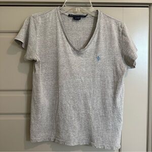 Ralph Lauren Gray Fitted Short Sleeve Tee with Blue Logo *Small Hole